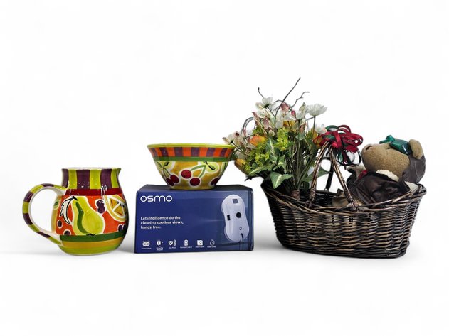 **Osmo Robot Window Cleaner, Bearland Teddy Bear, Vicki Carroll Dishes & Other Home Goods