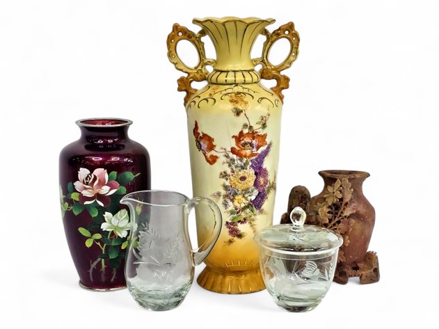 Porcelain, Ceramic Vases & Glass Pitcher, Sugar Bowl Set