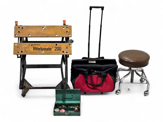 Rolling Drafting Stool, Portable Workbench, Rolling Tool Bag & Metal Toolbox
