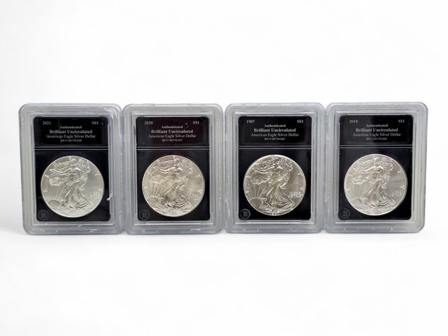 1987, 2018, 2020, 2021 American Eagle Silver Bullion Dollars