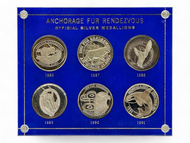 Anchorage Fur Rendezvous Official Silver Medallions - 1986 to 1991