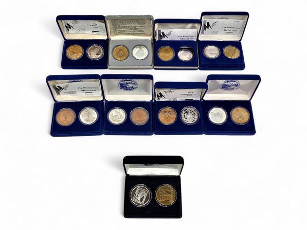9x 1ozt .999 Fine Silver & Bronze Alaska Mint Fur Rendezvous Medallion Sets