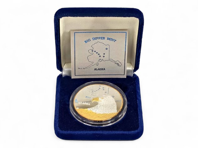 Gold Relief 1 ozt .999 Fine Silver Alaska State Commemorative Medallion