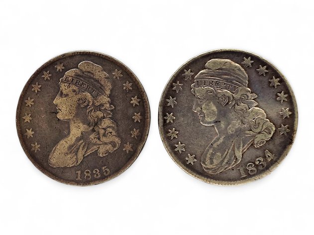 1834 & 1835 Capped Bust Silver Half Dollars