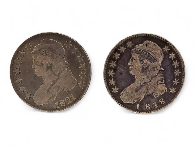 1818 & 1821 Capped Bust Silver Half Dollars