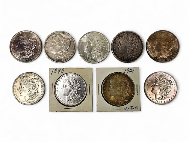 9x 1882-1921 Morgan Silver Dollars
