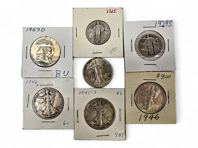 7x Franklin Half-Dollar, Walking Liberty Half-Dollars & Standing Liberty Quarters