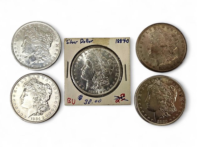 1883, 1884 (2x) & 1885 (2x) Morgan Silver Dollars
