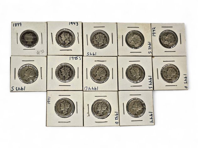 1899 Barber Silver Dime & 1941-1945-S (12x) Mercury Silver Dimes