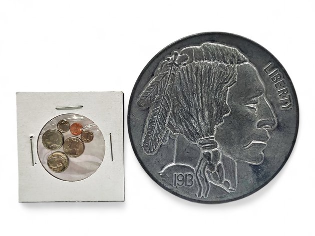 Novelty Miniature U.S. Coins & 1913 Indian Head Buffalo Nickel Large Replica