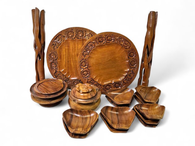 Carved & Turned Wooden Dishes - Trinket Jar, Bowls, Tripod Stands & Platters