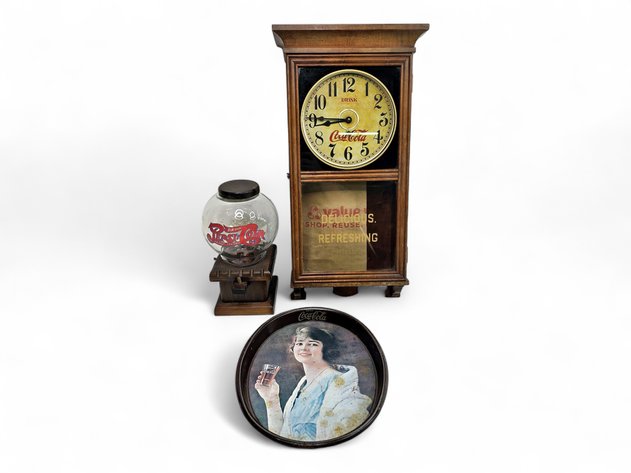 Cola Collectibles - Candy Dispenser, Wall Clock & Serving Tray