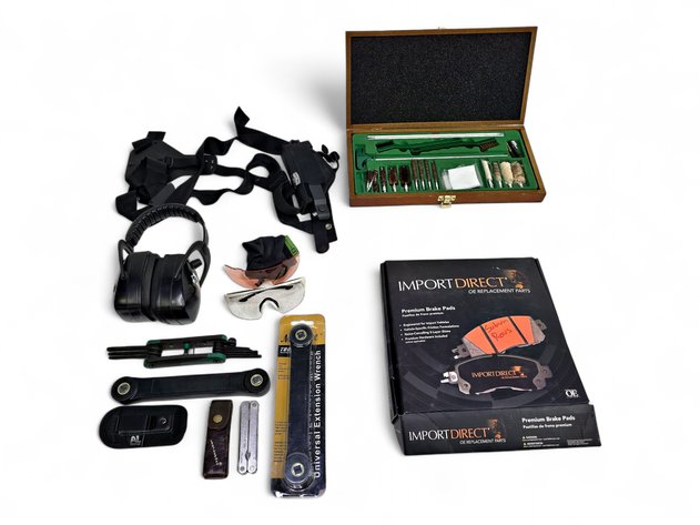 Gun Cleaning Kit, Brake Pads, Pro Ears Ear Muffs, Shoulder Holster & More