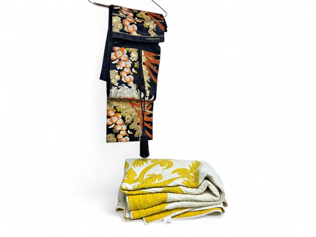 Japanese Obi Belt & Lilly Pulitzer Throw Quilt