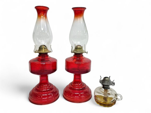 Lamplight Farms Oil Finger Lamp & Red Glass Oil Table Lamps