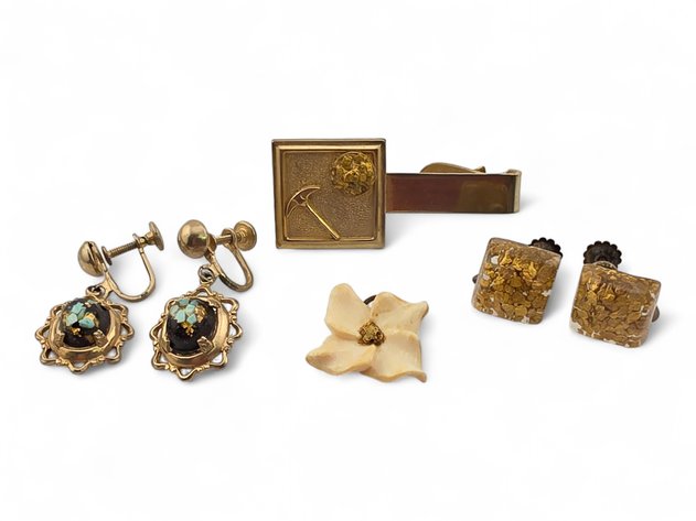 Gold Nugget Jewelry - Earrings, Tie Clip & Pendant