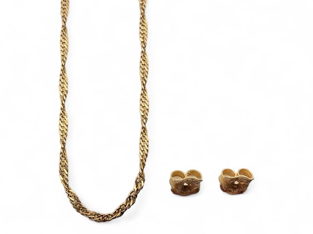 10k Yellow Gold Singapore Chain & Earring Backings