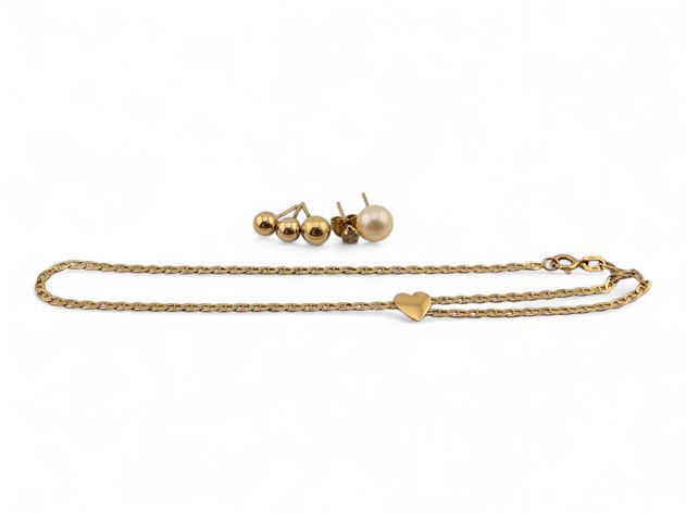 14k Yellow Gold Bracelet/Anklet & Earrings