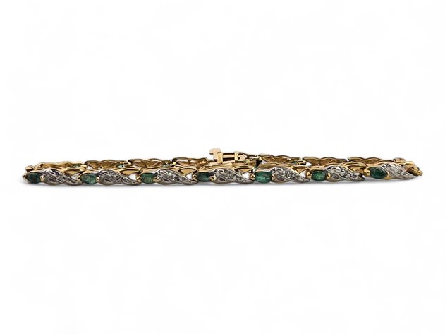 10k Yellow & White Gold Bracelet w/ Emerald & Diamond Accents