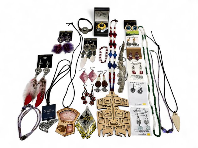 Alaskan Native & Pacific Northwest Coast Style Jewelry w/ Formline Designs, Tináa Shield, Tupilak Totem Figurines & More