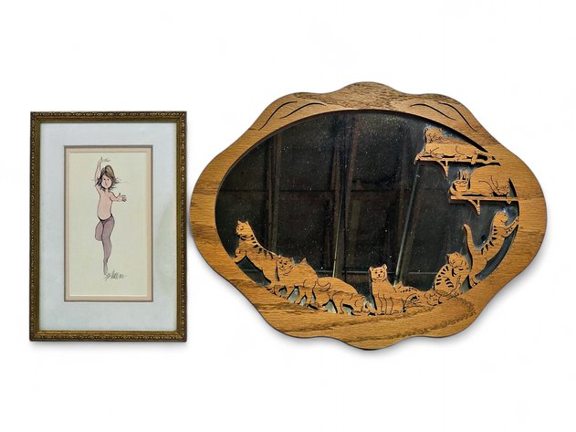 P. Buckley Moss Ballet Dancer Print & Wooden Cat Mirror