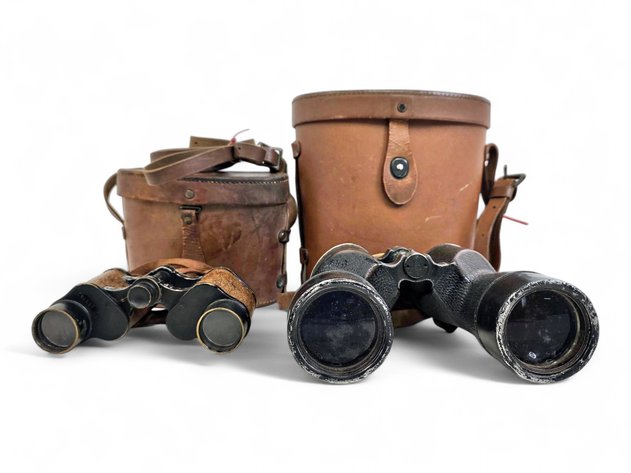 Bausch & Lomb WWI & WWII-Era Binoculars w/ Leather Cases