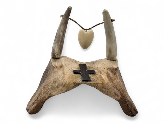 Bruce Rexford Whale Bone, Antler & Baleen Heart-Pendant Sculpture
