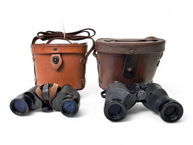 WWII-Era U.S. Army Binoculars w/ Leather Cases