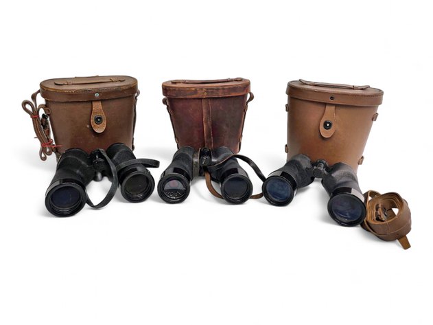 WWII-Era U.S. Military Binoculars w/ Leather Cases