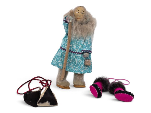 Fur & Leather Alaska Native Elder Doll & Yup'ik Yo-Yos