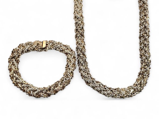 Premex Sterling Silver Textured Necklace & Bracelet