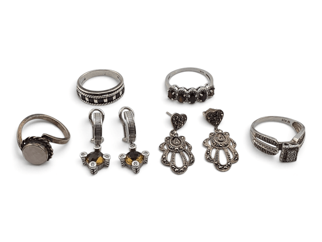 Sterling Silver Rings & Earrings w/ Diamonds, Rose Quartz, Smoky Quartz & More