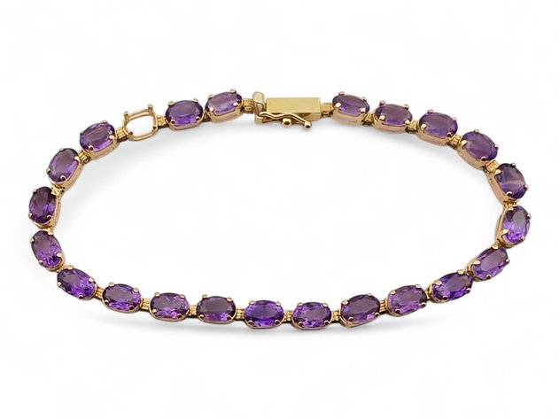 14k Yellow Gold Oval-Cut Amethyst Bracelet