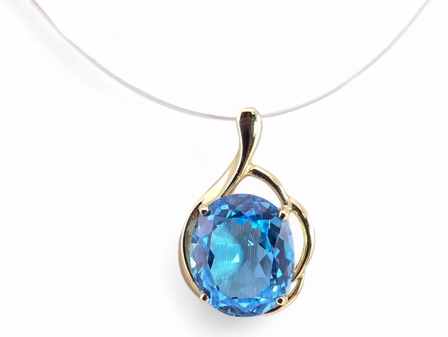 10k Yellow Gold Blue Topaz Asymmetrical Pendant