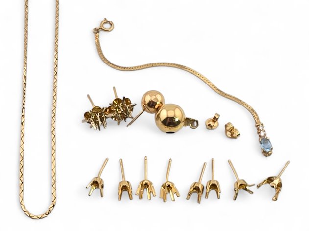 14k Yellow Gold Chain, Earring Findings & Bracelet