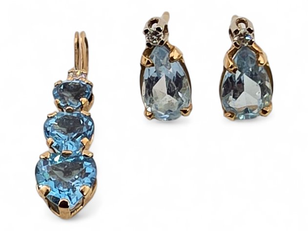 10k Yellow Gold Pendant w/ Topaz & Aquamarine Earrings