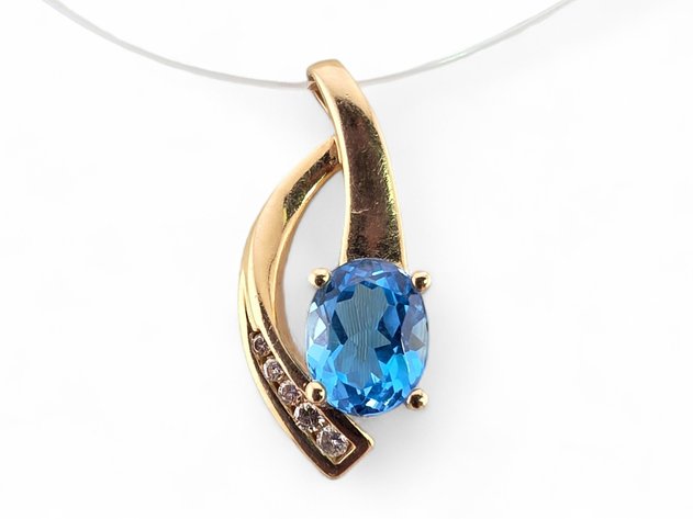 10k Yellow Gold Asymmetrical Pendant w/ Topaz & Diamond