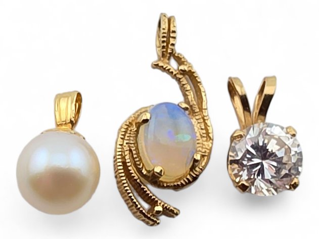 14k Yellow Gold Pendants w/ Pearl, Opal & Cubic Zirconia