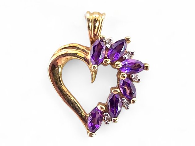 10k Yellow Gold Heart Pendant w/ Amethyst & Diamond