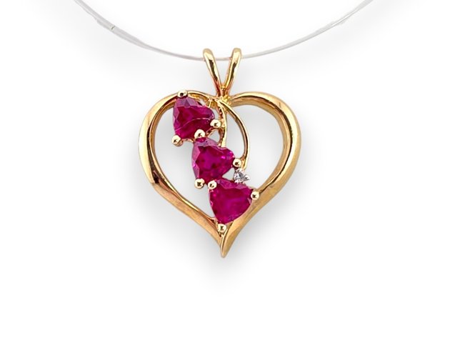 10k Yellow Gold Heart Pendant w/ Ruby & Diamond