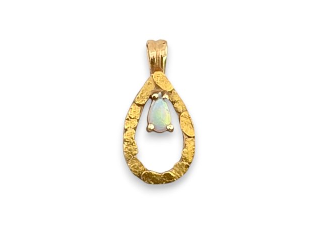 10k Yellow Gold & Gold Nugget w/ Opal Pendant