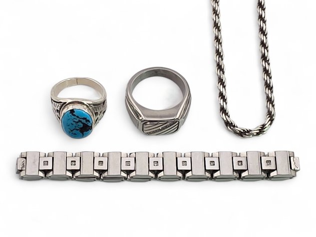 Sterling Silver & Stainless Steel Jewelry w/ Turquoise & Diamond Chips