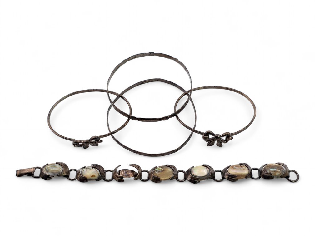 Abalone Shell & Minimalist Sterling Silver Bracelets