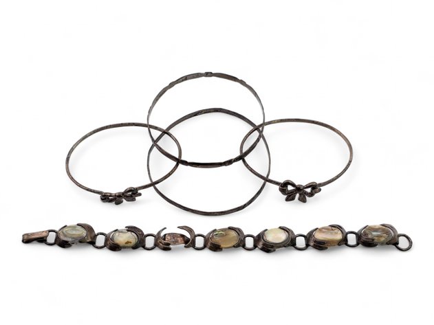 Abalone Shell & Minimalist Sterling Silver Bracelets