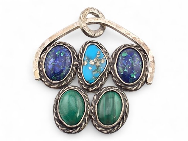 Sterling Silver Pendant w/ Turquoise & Malachite