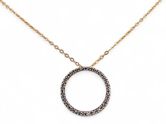 10k Yellow Gold & Diamond Circle Pendant w/ Gold-Plated Necklace