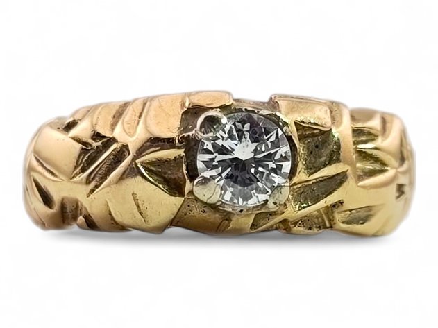 14k Yellow Gold Cast Nugget Diamond Ring - Size 7.5