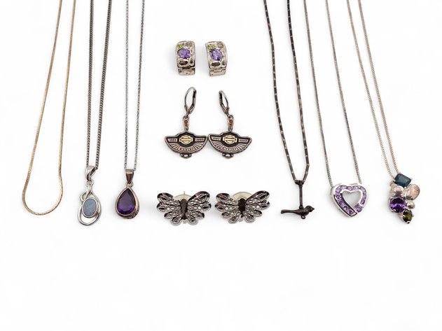Sterling Silver Jewelry - Necklaces w/ Amethyst & Harley-Davidson Earrings