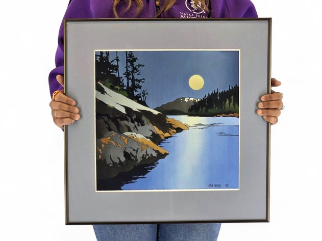 Byron Birdsall Moonlit Shore Watercolor Painting, 1977