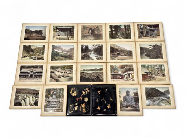 Meiji Japanese Photo Album - 40 Hand-Colored Views with Lacquer Covers